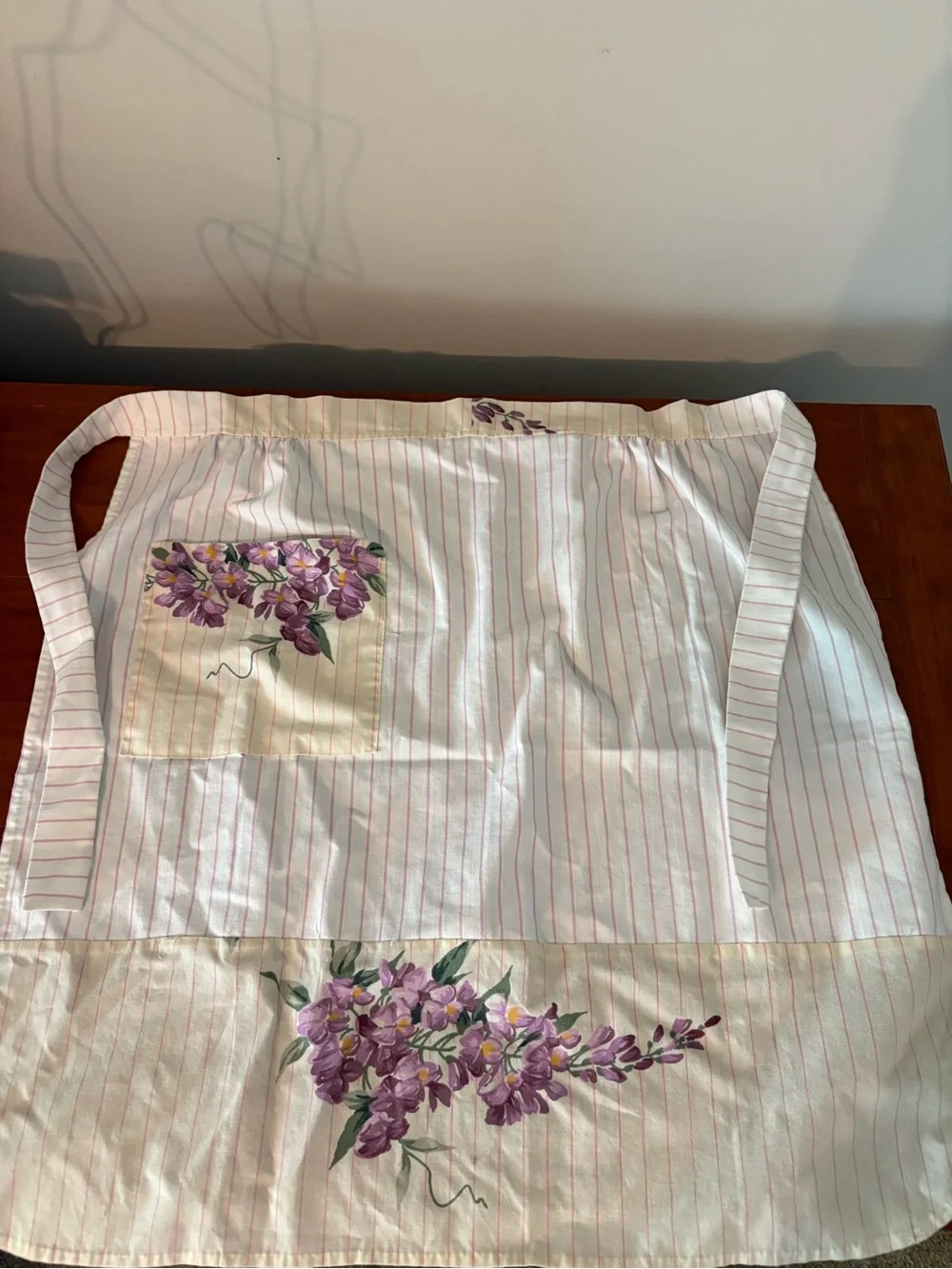 Vintage Purple Floral Striped Half Apron
